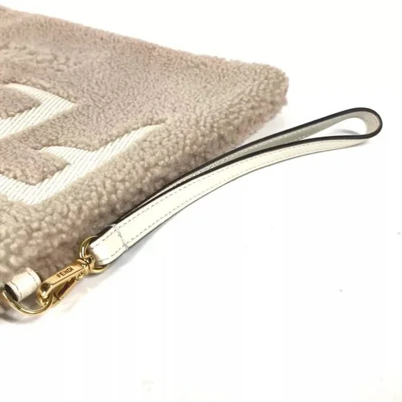 FENDI 8N0178 Mouton Logo bore Bag pouch with strap Clutch bag